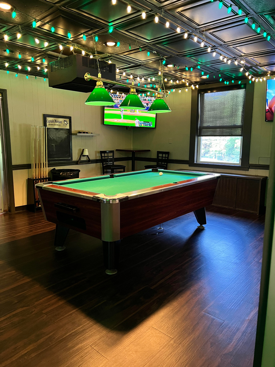 One pool table in our backroom 